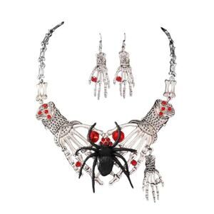 Halloween Skeleton Neckalce Earrings for Women Silver Skeleton Spider Necklace G